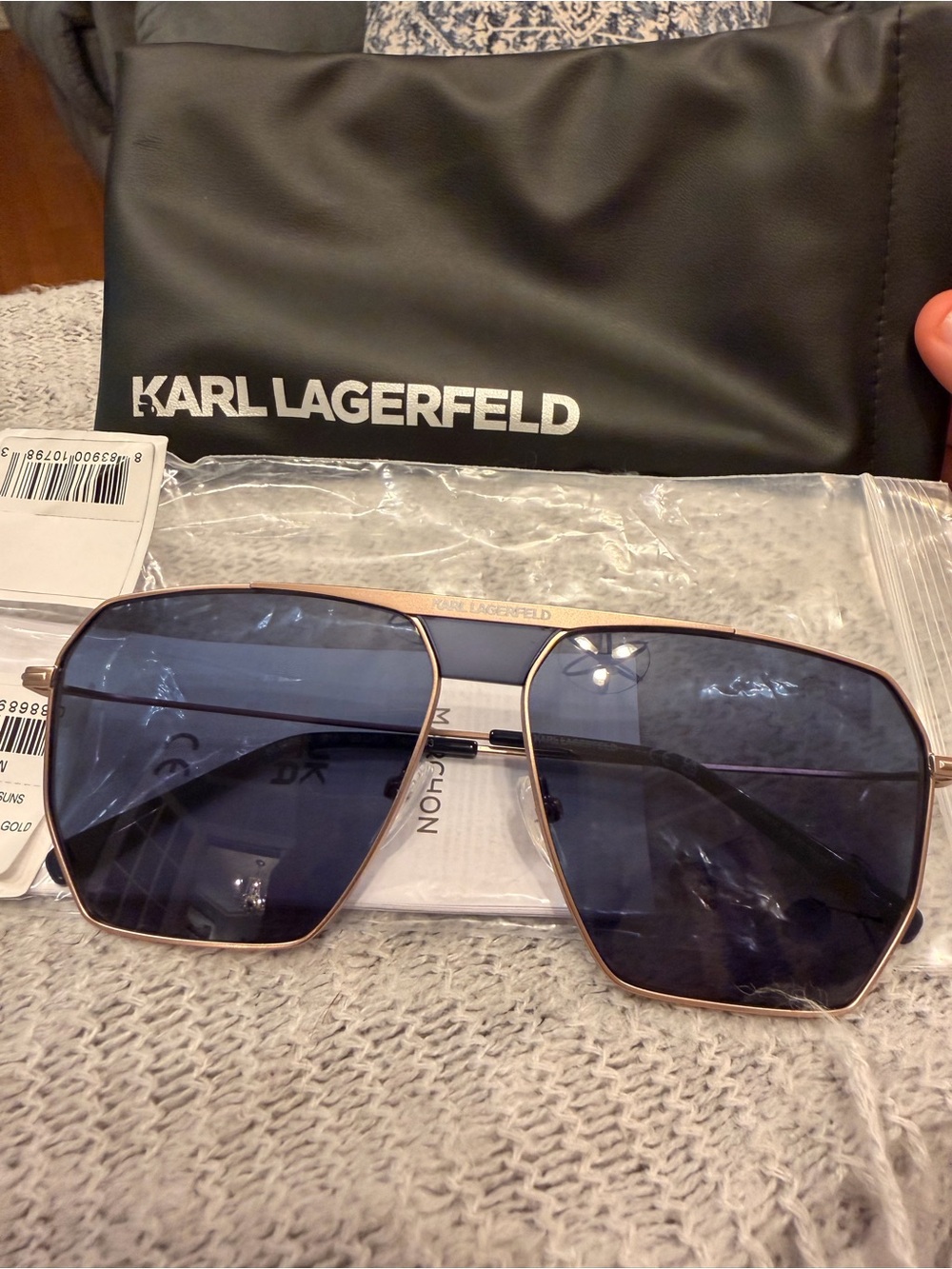 Karl Lagerfeld Men’s Navy Lens Gold Frame Sunglasses